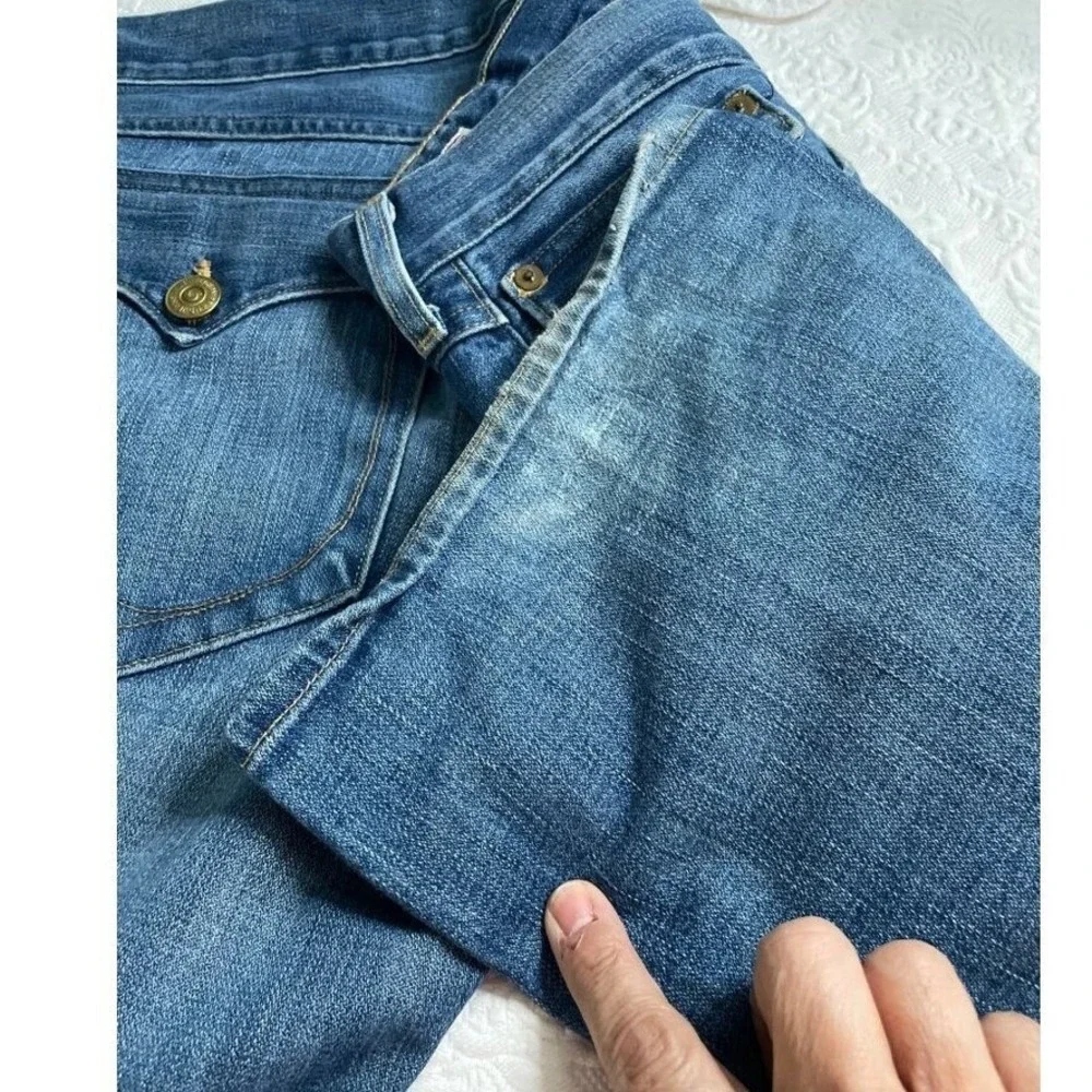 True Religion Mens Medium Wash Straight Leg Flap Pocket Jeans Made USA Size 40